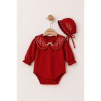 Minytrendy Kız Bebek Vintage Romper Takım Nakış Yakalı Boneli Body Yenidoğan Tulum Konsept Kıyafet Hediyelik