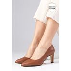Mio Gusto Beliz Hakiki Deri Taba Renk Kadın Stiletto Ayakkabı