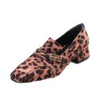 Mio Gusto Blanche Leopar Desenli Küt Burunlu Kadın Kısa Topuklu Kumaş Ayakkabı