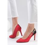 Mio Gusto Elvira Kırmızı Süet Renk Kombinasyonlu Kadın Stiletto Topuklu Ayakkabı