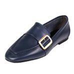 Mio Gusto Martina Hakiki Deri Lacivert Renk Küt Burunlu Kadın Loafer Ayakkabı