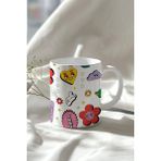 Mio Life Chill Kalp Emoji Tasarımlı 330ML Baskılı Beyaz Seramik Kupa Bardak - 100 Adet
