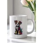Mio Life Geometrik Renkli Köpek Desenli 330ML Baskılı Beyaz Seramik Kupa Bardak - 100 Adet