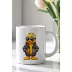 Mio Life Gözlüklü Ördek Figürlü 330ML Baskılı Beyaz Seramik Kupa Bardak - 100 Adet