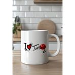 Mio Life I Love Turkey Desenli 330ML Baskılı Beyaz Seramik Kupa Bardak - 100 Adet