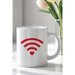 Mio Life Kalp Wifi Simgeli 330ML Baskılı Beyaz Seramik Kupa Bardak - 100 Adet