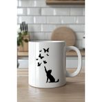 Mio Life Kedi Silüeti Desenli 330ML Baskılı Beyaz Seramik Kupa Bardak - 100 Adet