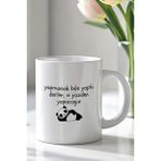 Mio Life Motivasyon Yazılı Panda Desenli 330ML Baskılı Beyaz Seramik Kupa Bardak - 100 Adet