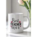 Mio Life Öğretmene Hediye Best Teacher Ever Yazılı 330ML Baskılı Beyaz Seramik Kupa Bardak - 100 Adet