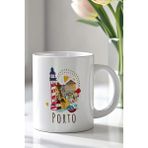 Mio Life Portekiz Porto Temalı 330ML Baskılı Beyaz Seramik Kupa Bardak - 100 Adet