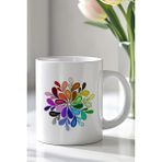 Mio Life Renkli Mandala Çiçek Desenli 330ML Baskılı Beyaz Seramik Kupa Bardak - 100 Adet