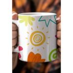 Mio Life Renkli Modern Desenli 330ML Baskılı Beyaz Seramik Kupa Bardak - 100 Adet