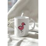 Mio Life Sevimli Flamingo Figürlü 330ML Baskılı Beyaz Seramik Kupa Bardak - 100 Adet