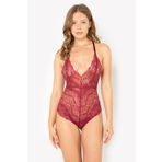 Miorre Ayarlanabilir Çapraz Askılı Dantel Bodysuit Babydoll BORDO M-L