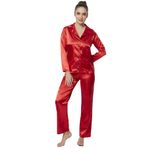 Miorre Kadın Uzun Kollu Önden Düğmeli Saten Pijama Takımı KIRMIZI L-XL
