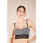 miorre Push -Up Dolgulu Dantelli Siyah Çizgili Straplez Büstiyer,Siyah Çizgili 80