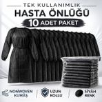 Mir Kitap Tek Kullanımlık Hasta Önlüğü 10 Adet Nonwoven Kumaş Uzun Kollu Standart Beden Siyah