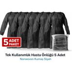 Mir Kitap Tek Kullanımlık Hasta Önlüğü 5 Adet Nonwoven Kumaş Uzun Kollu Standart Beden Siyah