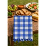Mira Home 150 x 150 cm Kareli Yer Sofra Bezi Piknik Masa Örtüsü Saçaklı - Mavi