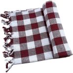 Mira Home 150X150 cm Kareli Yer Sofra Bezi Piknik Masa Örtüsü Saçaklı - 150 x 150 cm - Bordo