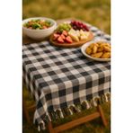 Mira Home 150X150 cm Kareli Yer Sofra Bezi Piknik Masa Örtüsü Saçaklı - 150 x 150 cm - Siyah