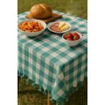 Mira Home 150X150 cm Kareli Yer Sofra Bezi Piknik Masa Örtüsü Saçaklı - 150 x 150 cm - Yeşil