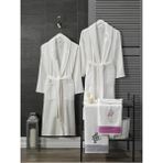 Mira Home 4 Parça Aile Bornoz Seti Kadın Erkek Havlulu Bornoz Takımı Beyaz Set - S - M / L - XL - Renkli