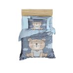 Mira Home Blue Bear Dijital Baskılı 3D Pamuklu Yenidoğan Bebek Nevresim Takımı