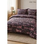 Mira Home Çift Kişilik Lastikli Çarşaflı Nevresim Takımı Love Desenli Çok Renkli