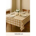 Mira Home Fiber Kareli Masa Örtüsü Sofra Bezi Ekose Desen 160x160 Cm Bej