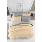 Mira Home Four Season Bej Gri Pamuklu Çift Kişilik Lastikli Çarşaflı Nevresim Takımı