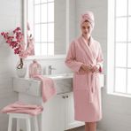 Mira Home Kadın Havlulu Banyo Bornoz Takımı Pamuklu Pembe - L - XL