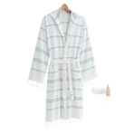 Mira Home Kapşonlu Unisex Beyaz Çizgili Banyo Deniz Plaj Peştemal Bornozu%100 Pamuklu XL Yeşil