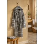Mira Home Kapüşonlu Kadın / Erkek Peştemal Bornoz Soft %100 Pamuklu Natural - Antrasit - 2XL
