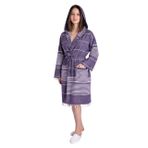 Mira Home Kapüşonlu Kadın/Erkek Peştemal Bornoz Soft%100 Pamuklu Natural Unisex (Mor, L)