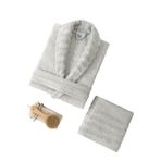 Mira Home Soft Elegance Banyo Tek Kişilik Bornoz Takımı%100 Pamuklu Açık Gri S-M