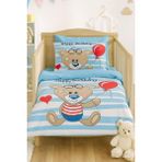 Mira Home Yenidoğan Erkek Bebek Nevresim Takımı &100 Pamuklu Bear Baloon - 100 x 150 cm - Mavi