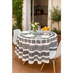 Mira Home Yuvarlak Geometrik Siyah Desenli Duck Kumaş Masa Örtüsü 150x150 Cm