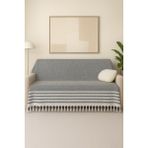 Mira – Pamuklu Püsküllü Örtü, Geometrik Desenli Koltuk ve Yatak Şalı 220X180 cm - 180 x 220 cm - Antrasit
