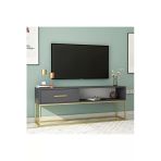 Mira Tv Sehpası 160 Cm – Kapaklı Ve Raflı, Gold Ayak, Modern Tasarım Antrasit/Gold