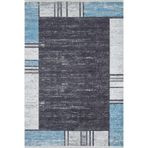 MiraBhayandar Mavi Çerçeveli Modern Geometrik Etnik Desenli Boho Makinada Yıkanabilir Hav Toz Vermez Leke Tutmaz Kaymaz Taban Dijital Makine Baskı Halı Oturma Odası Salon Yolluk Koridor Mutfak Halısı