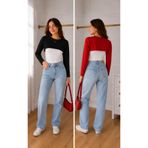 mirach 2’li Ekonomik Set Genç Kız Yuvarlak Yaka Kırmızı ve Siyah Boyunluklu Kolluk Modeli Uzun Kollu Tesettür İçlik Likralı