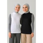 Mırach 2'li Paket Balıkçı Yaka Kolsuz Bluz Seti - Siyah ve Beyaz - Siyah - Beyaz - L - XL