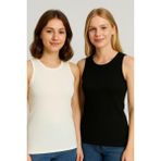 Mırach 2'li Paket Kalın Askılı Fitilli Basic Atlet - Siyah ve Beyaz - Siyah - Beyaz - Standart