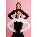 Mirach 2’li Paket Parmaklı Boyunluklu Kolluk Crop Seti - Siyah ve Beyaz (Crop Body Uzun Kollu Balıkçı) - Standart