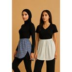 mirach 2’li Paket Yanları Açık U Model Gömlek Etek Düğmeli Pamuk Şık Ve Rahat Kullanım Için Modern Tasarım Krem ve Ekose