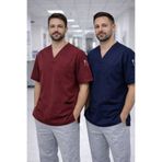 mirach 2’li Set Lacivert Bordo Erkek Scrubs Üst Yarasa Kol Doktor Hemşire Hastane Forması