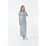 mirach Büyük Beden Kısa Kollu Fitilli Örme Triko Elbise Boydan Maksi Maxi Boy Esnek Likralı Oversize Kalıp