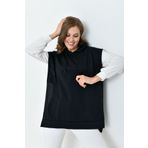 mirach Kapüşonlu Siyah Yelek - Uzun Düğmeli Oversize Kolsuz Sweatshirt Panço
