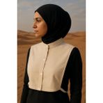 Mirach Keten Hakim Yaka Kolsuz Yarım Gömlek | Lastikli Esnek Crop Gömlek Yelek Boyunluk - 13S-Krem - L - XL